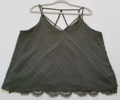 Xhilaration Tank Top Women Extra Large Green Sleeveless Textured Lace Hem Blouse - Image 1 of 4
