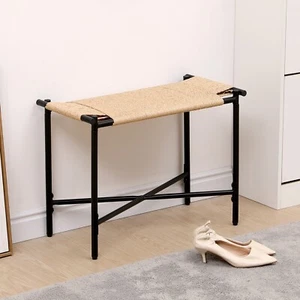 Handwoven Paper Rope Ottomans With X-Foot,shoe change bench for Entryway - Picture 1 of 36