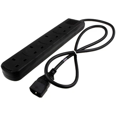 IEC C14 to 4 Way UK Mains Sockets Lead UPS Power Splitter 1m BLACK - Image 1 of 4