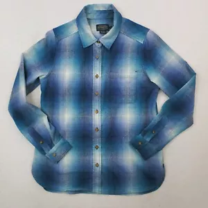 Vintage Pendleton Shirt Womens Small Blue Wool Flannel Shadow Plaid Button Up - Picture 1 of 12