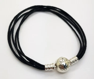 Pandora Black Leather Cord Multi Strand Bracelet #590715CBK / Size 6.7" - Image 1 of 4