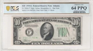 $10 1934-A FRN, Fr. 2006-F* Early SCARCE Atlanta Star PCGS-B Ch Unc 64PPQ - Picture 1 of 2