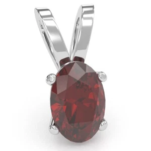 Lab-Created Ruby Oval Solitaire Pendant In 14k Solid Gold - Picture 1 of 20