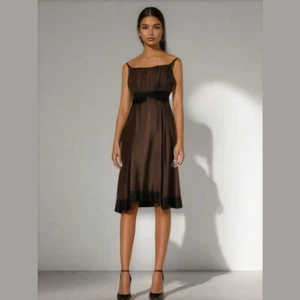Maria Bianca Nero Brown Silk Black Lace 90’s Y2K Prom Formal A-Line Dress Small - Picture 1 of 15