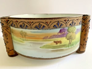 "Antiguo cuenco de 6 pilares decorado con moriaje de campo pintado a mano NIPPON" - Imagen 1 de 7