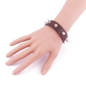 AM_ Punk Gothic Faux Leather Rivet Stud Spike Bracelet Cuff Bangle Wristband Bea - Foto 1 di 5