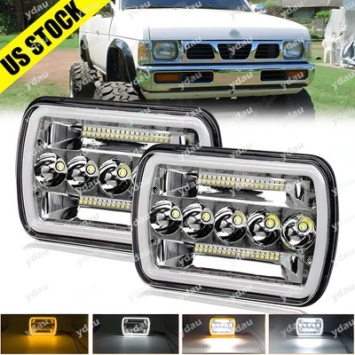 Par de faros LED DRL haz alto/bajo para camioneta Nissan D21 5X7" NUEVO Foto 1 de 4