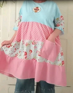 Super Tunika Kleid A-LINIE Stufig Lageglook Boho Tilda Schabby Dawanda - Bild 1 von 11