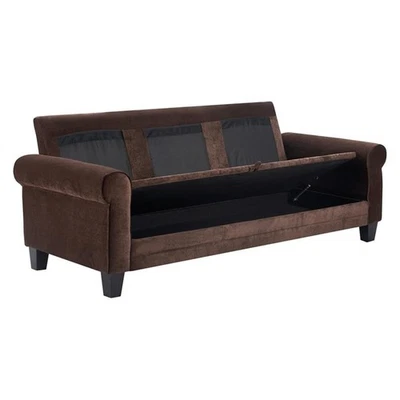 Sofá Serta Copenhagen 80" brazo redondo tela con almacenamiento marrón oscuro Foto 1 de 4