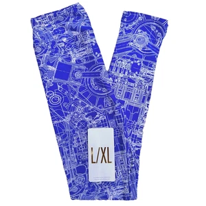 NEW Leggings Girl's L/XL (8-14) Blue White Geometric Buttery Soft Stretch - Picture 1 of 13