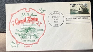 Canal Zone FDC, 13 cent Dredge Cascadas stamp, 1976, Artopages cachet - Picture 1 of 4