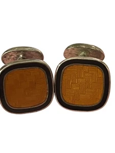 Vintage 925 Sterling Silver Orange Enamel Cufflinks - Picture 1 of 2
