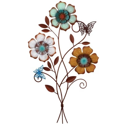 Tricolor Flower Wall Decor Vintage Metal Wall Art Decor Rustic Hanging Flower... - Image 1 of 4