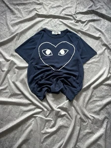 Comme Des Garcons Play T-Shirt Size XL Navy Blue Heart Short Sleeve - Picture 1 of 6