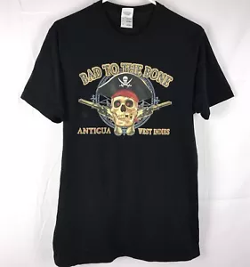 Fruit of the Loom T-Shirt Med BAD TO THE BONE Antigua West Indies Pirate Skull - Picture 1 of 5