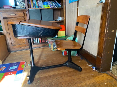 vintage school desk, elementary child Cover