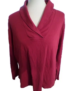 Ladies Size 1X Plus LL Bean 100% Cotton Knit Red Long Sleeve Top - Picture 1 of 3