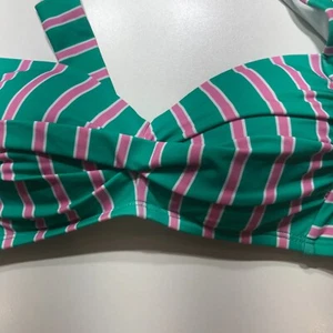 Draper James Bikini Top Womens Small NEW Green Pink White Halter Neck Retro - Picture 1 of 9