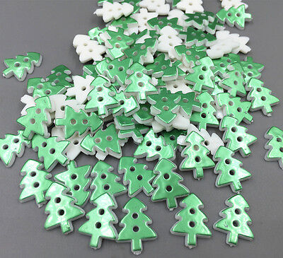 100X Green Christmas Tree Shape Buttons Resin Crafts Sewing Scrapbooking 17mm • 2.79€