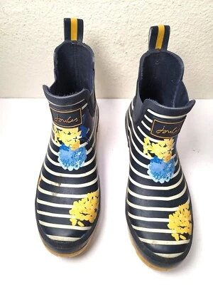 Botas de lluvia Joules Wellibob para mujer florales a rayas al tobillo talla 9 de goma y textiles Foto 1 de 4