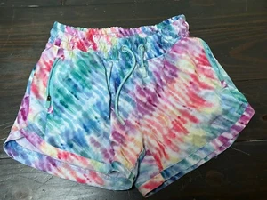 Athleta Girl Cruiser Shorts size Large 12 Pink Yellow blue tie dye athletic - Picture 1 of 6
