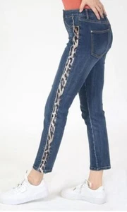 Grace in LA Jeans Women's Leopard Side Stripe Boyfriend Stretch Jeans - Picture 1 of 7