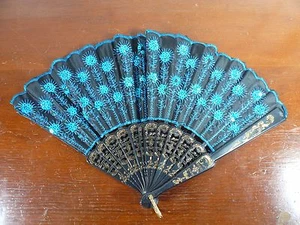 Chinesischer Handfächer blau mit Pailletten 16" geöffnet - Bild 1 von 6