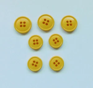 Set 7 Bright Yellow Goldenrod Buttons 4-Hole Rim Flat 11/16" and 9/16" Vintage - Picture 1 of 4