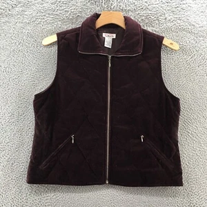 Talbots Puffer Vest Women L Purple Cotton Quilted Collared Sleeveless Zip Pocket - Picture 1 of 17