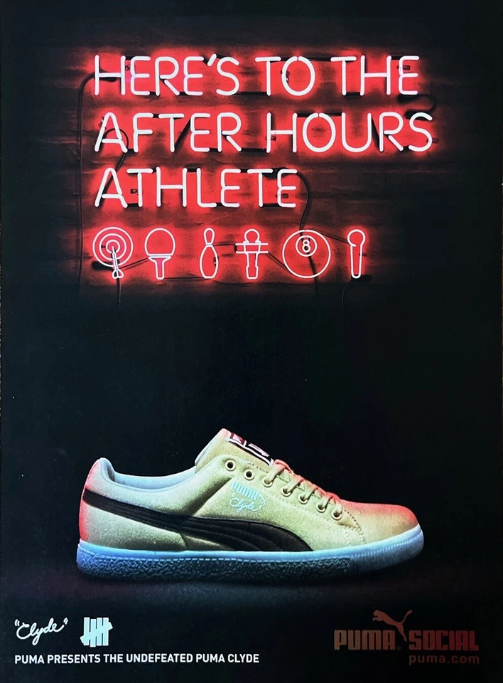 ZAPATOS PUMA Genuinos Estampado Anuncio Zapatos Atléticos Después de Horas Atleta Letrero de Neón Foto 1 de 1