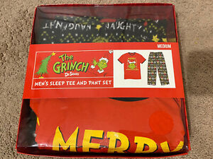 Dr Seuss The Grinch Mens M Sleep T Pants Pajamas Set Merry Whatever Christmas