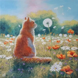 Original Cat Floral Artwork Hand Painted Home Decor Wall Art Gift Ukraine Artist - Picture 1 of 22