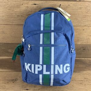 NWT Kipling Seoul Large Artistic Blue Stripe Nylon 15" Laptop Backpack