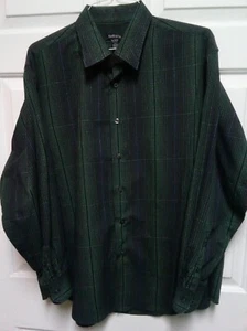NEW Men's VAN HEUSEN XL 17 34/35 Green Black Stripes Beautiful Button UP Long Sl - Picture 1 of 4