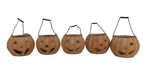 5 Hanging Terra Cotta Pumpkin Jack O Lantern Tealight Candle Holders 2" NICE - Picture 1 of 6