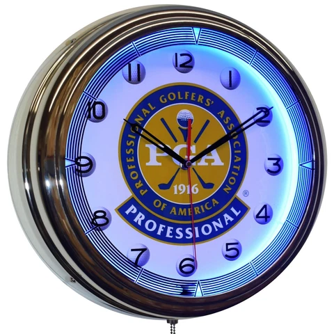 16" Professional Golf PGA Neon Clock Man Cave Game Room Decor (Blue) Cover