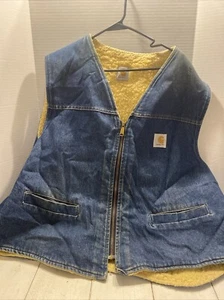 Vintage Carhartt Vest Large Sherpa Lined Denim Canvas Zip XXL - Picture 1 of 7
