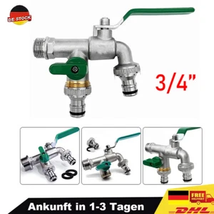 Garten Doppel Wasserhahn 3/4 Zoll Anschluss Kugelhahn Messing Auslaufhahn DE - Bild 1 von 8