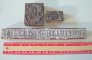 3 Vintage Letterpress Printing Blocks Stamps / Santa & Merry Christmas - Picture 1 of 5
