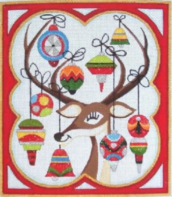 Needlepoint Handpainted Raymond Crawford Christmas Reindeer 7x8 - Image 1 of 4