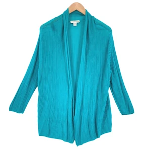 Coldwater Creek Women's Blue Long Sleeve Open Front Crochet Cardigan Size XL 16 - Picture 1 of 12