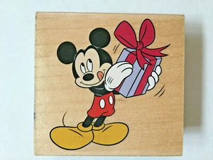 Mickey Mouse Rubber Stamp HOLDING GIFT Present Package DISNEY All Night Media - Picture 1 of 5
