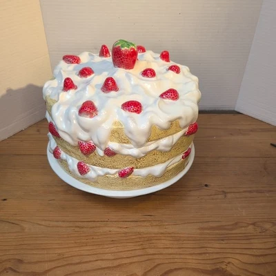 Suporte de bolo vintage de cerâmica morango com pé e tampa abobadada - Imagem 1 de 4