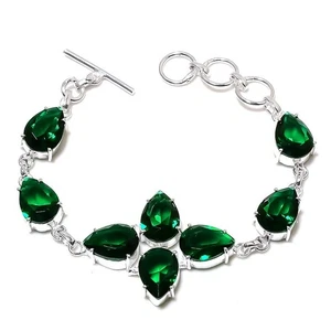 Chrome Diopside Gemstone Handmade 925 Sterling Silver Jewelry Bracelet Size 7-8" - Picture 1 of 1