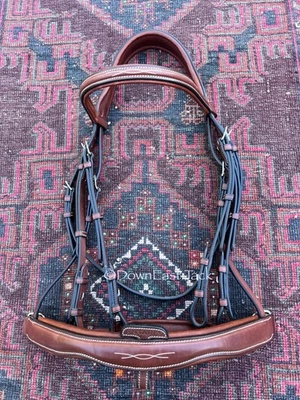 Size 3 ANTARES SELLIER Fancy stitch Double bridle-RARE BROWN LEATHER! Gorgeous - Image 1 of 4