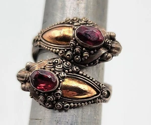 Vintage Oriental Bali 925 Silver And Garnet Wrap Ring Size 5 - Picture 1 of 5
