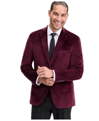 Bar III Mens Slim fit Velvet Sport Coat Blazer 42 S Red Solid - Image 1 of 2