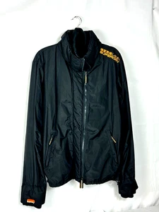 Superdry Japan Mens Black Windcheater Triple Zip Coat Jacket size XL EUC - Picture 1 of 7