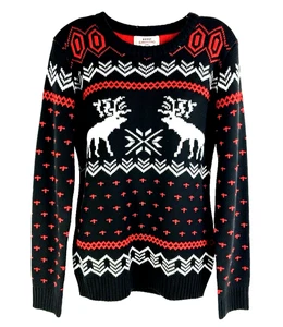 URLAUB PULLOVER von V28 Damen Gr. M schwarz rot weiß Fair Isle Rentier Norweger - Bild 1 von 17