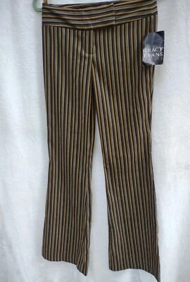 Tracy Evans Limited Womens Stretch Pants Size 3 Tan Brown Stripes Low Rise Flare - Image 1 of 4